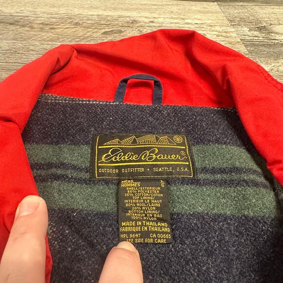 Vintage 90s Eddie Bauer Blue Men L Zip Up Wool Blanket Lined Mountain Chore Coat - Picture 4 of 7